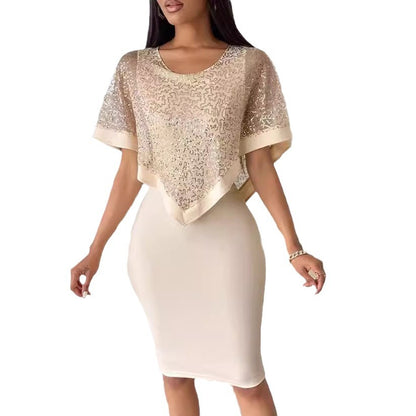 Damen elegante Abendrobe mit glitzerndem Überwurf Stalluxe
