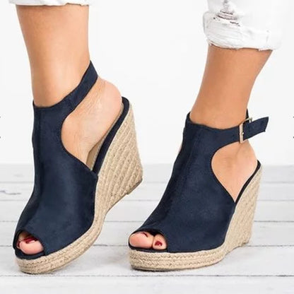 Damen Wedge-Pantoletten mit offenem Zehenbereich und verstellbarem Riemen Stalluxe