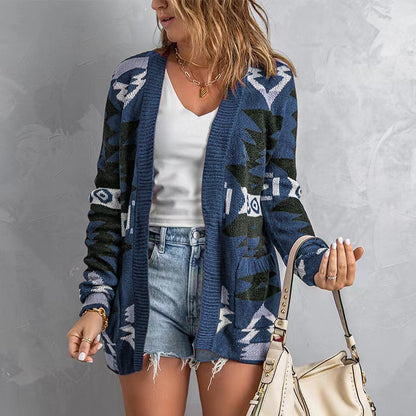 Damen Lange Strickjacke mit einzigartigem Muster Stalluxe