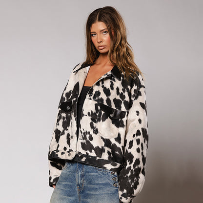 Damen Oversized Hemdjacke im modernen Cow-Print Stalluxe