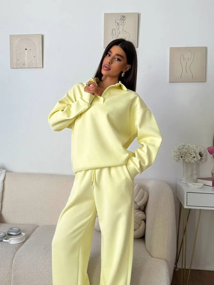 Damen bequemer Poloshirt und lockere Hose Set Stalluxe