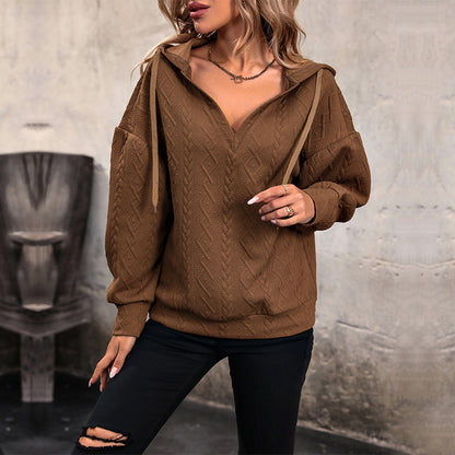 Damen Kapuzenpullover mit strukturiertem Zopfmuster Stalluxe