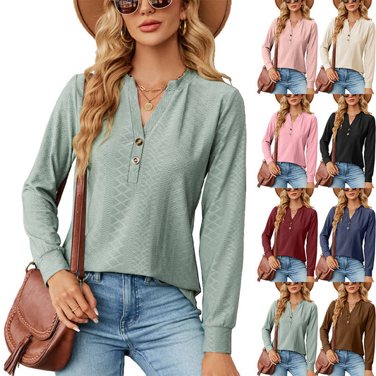 Damen Langarmshirt mit modischem Henley-Ausschnitt und strukturiertem Design Stalluxe