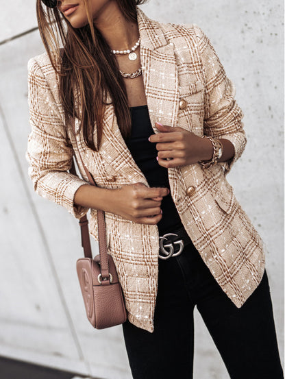 Damen Eleganter Tweed-Blazer mit doppelter Knopfreihe und strukturiertem Gewebe Stalluxe