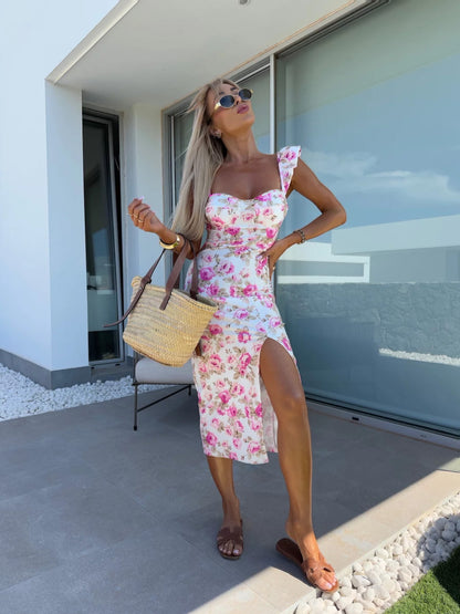 Damen Floral Maxikleid mit Rüschendetails und seitlichem Schlitz Stalluxe