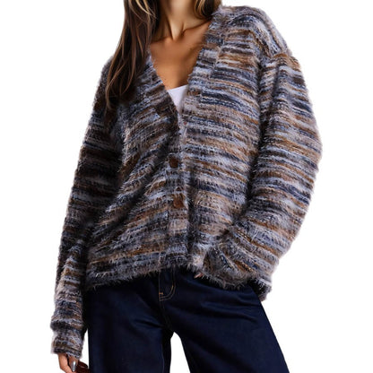 Damen Flauschige Strickjacke mit tiefem V-Ausschnitt und weitem Schnitt Stalluxe