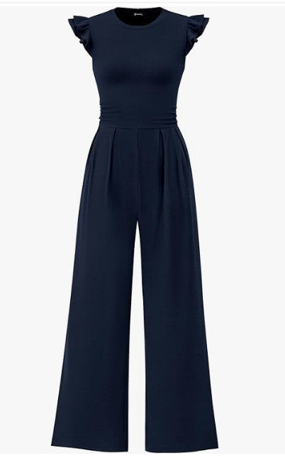 Damen eleganter Jumpsuit mit Puffärmeln und weitem Bein Stalluxe