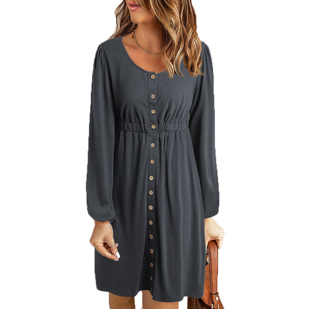 Damen Sommerliches Knopfkleid mit tailliertem Schnitt und langen Ärmeln Stalluxe