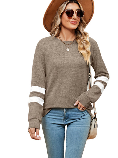Damen sportliches Sweatshirt mit dekorativen Streifendetails Stalluxe Kaffee