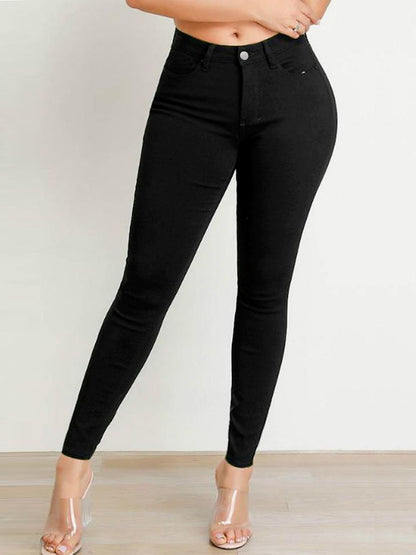 Damen Hochtaillierte Skinny Jeans mit elastischem Bund und figurschmeichelndem Schnitt Stalluxe Schwarz