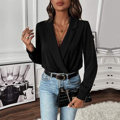 Damen Bluse mit modernem Wickeldesign und eleganten Puffärmeln Stalluxe