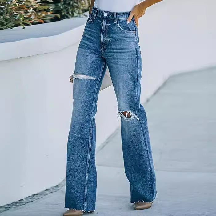 Damen Flared Jeans mit stylischen Rissdetails Stalluxe