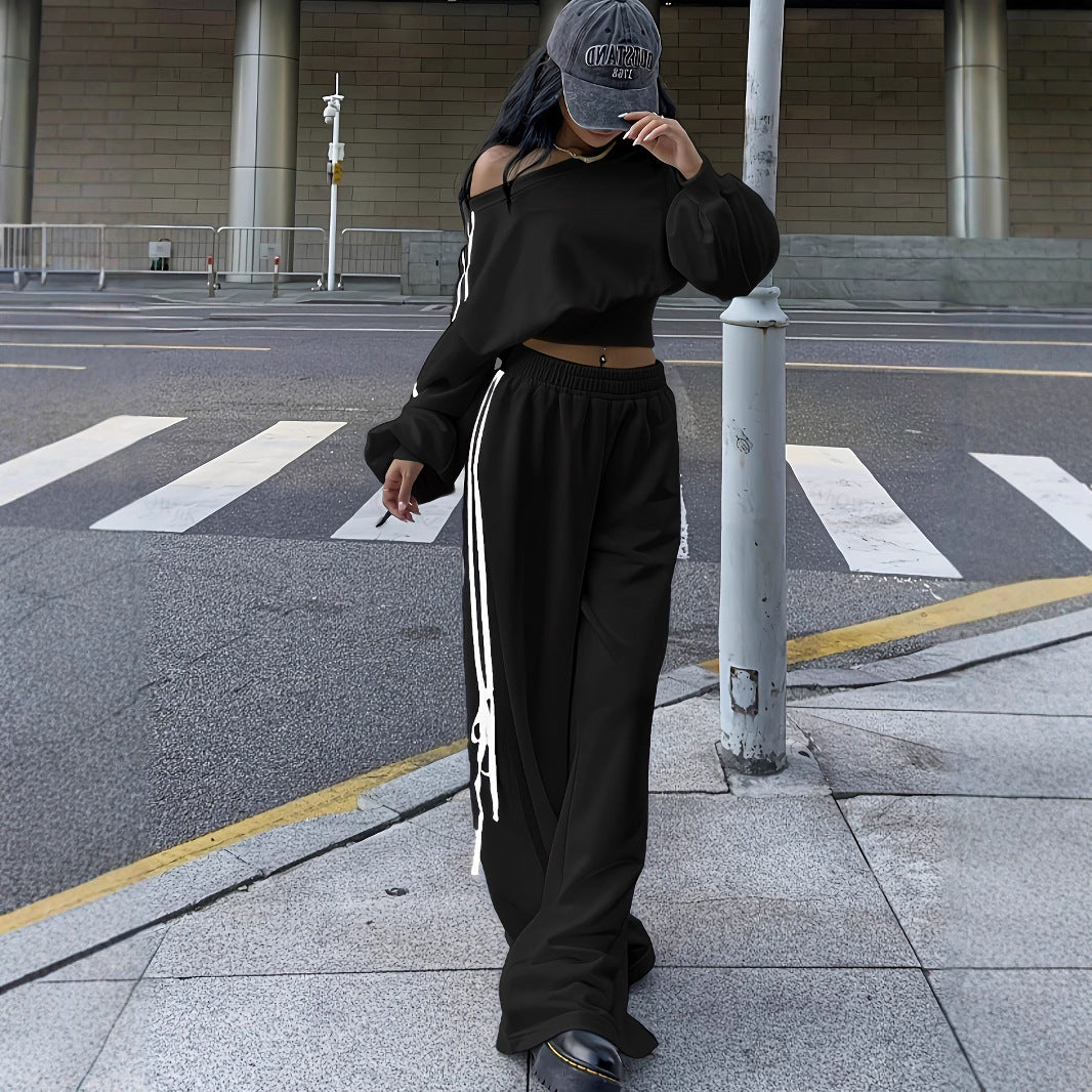 Damen weite Sporthose mit seitlichen Streifen und Falten Stalluxe