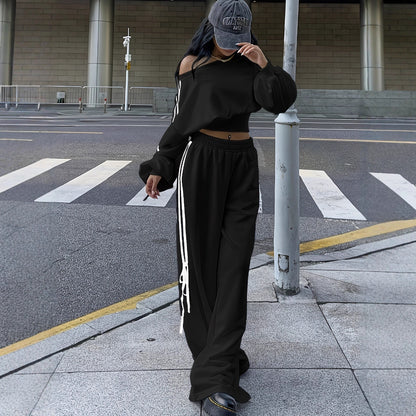 Damen weite Sporthose mit seitlichen Streifen und Falten Stalluxe