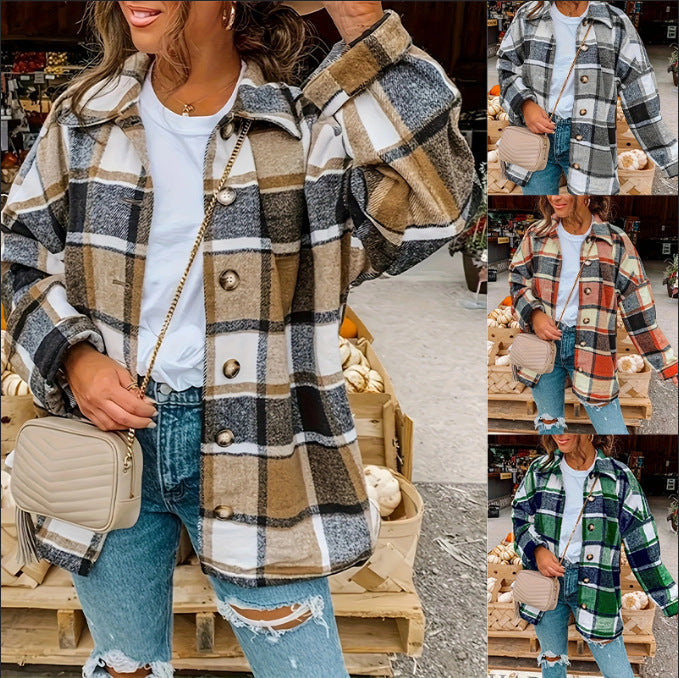 Damen Karojacke mit Knöpfen und modischem Schnitt Stalluxe