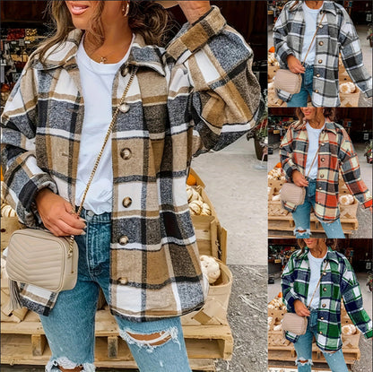 Damen Karojacke mit Knöpfen und modischem Schnitt Stalluxe