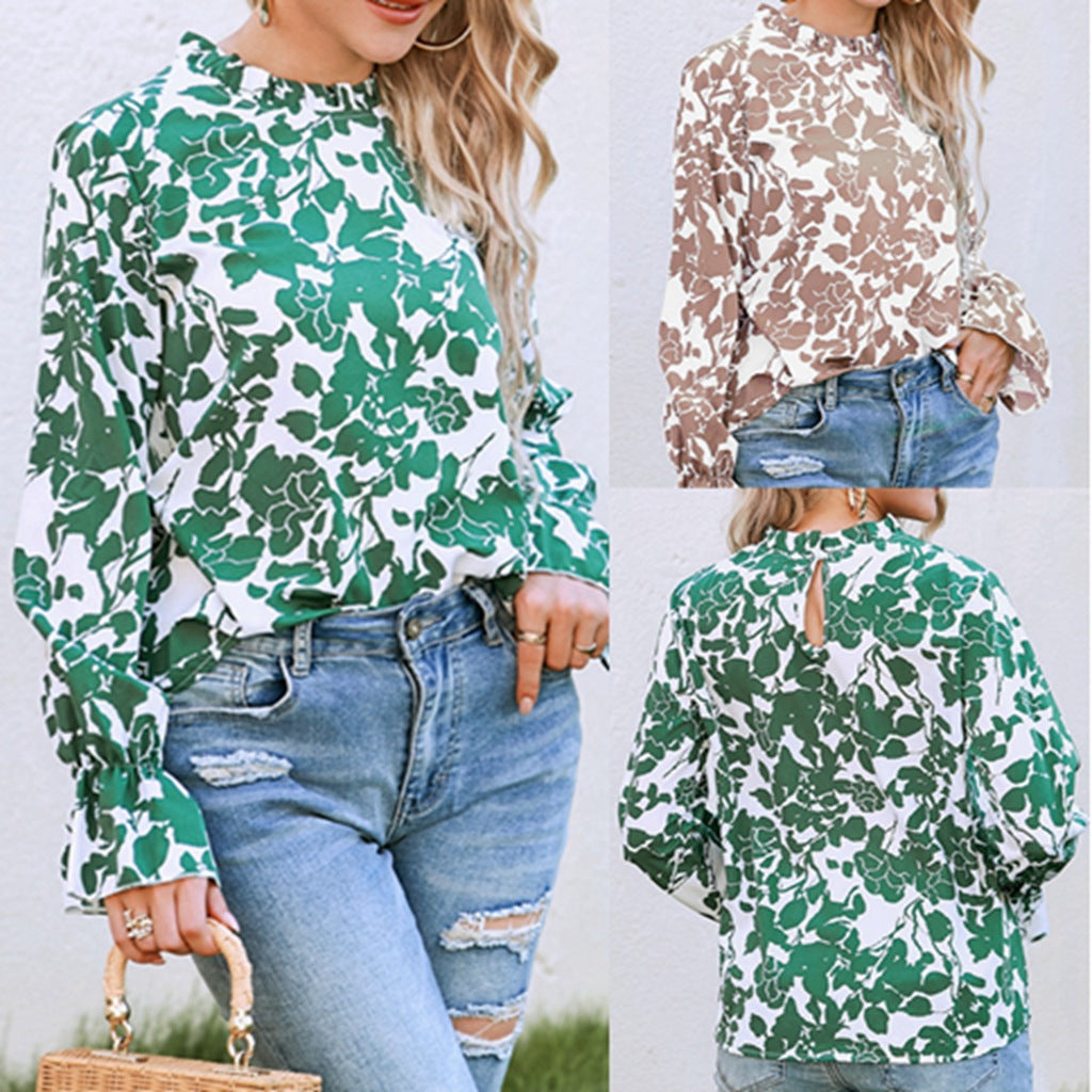 Damen Bluse mit floralem Design und Rüschendetails Stalluxe