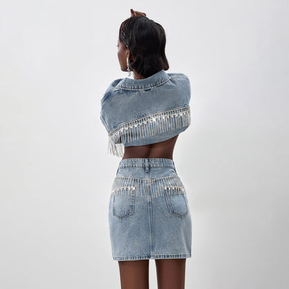 Damen Denim-Hemdjacke mit auffälligem Fransen-Design Stalluxe