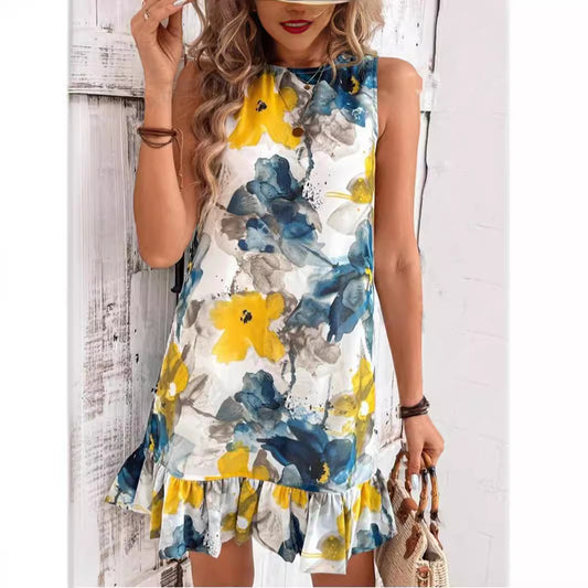 Damen Blumenkleid mit Rüschensaum Stalluxe