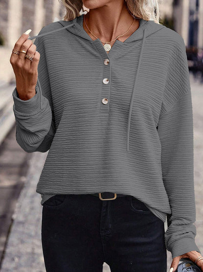 Damen Kapuzenshirt mit Knopfleiste und strukturierter Oberfläche Stalluxe
