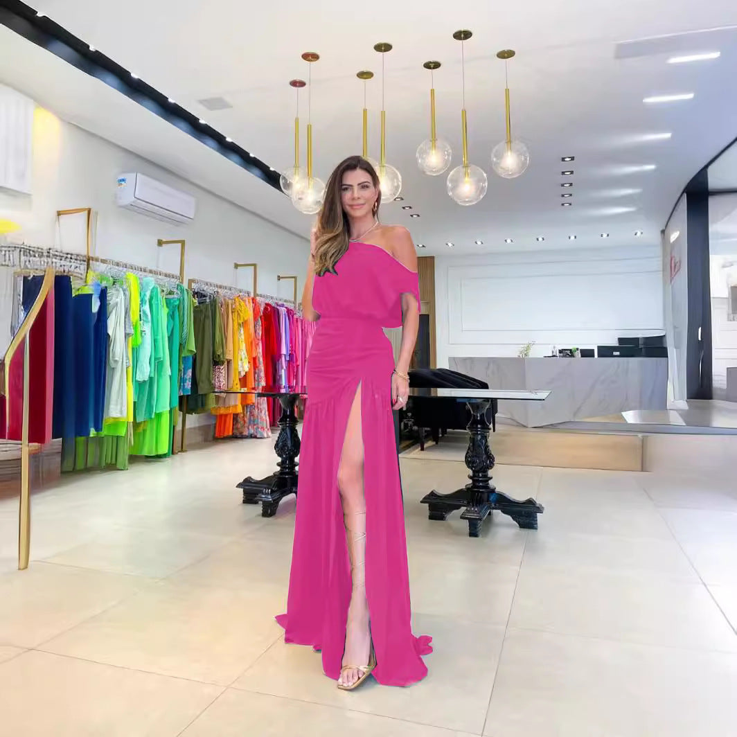 Damen Elegantes Abendkleid mit schulterfreiem Design und hohem Schlitz Stalluxe