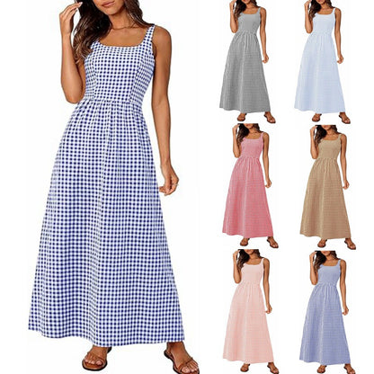 Damen MAXIKLEID mit Karomuster und schmalen Trägern Stalluxe