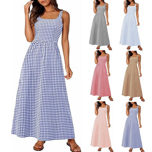 Damen MAXIKLEID mit Karomuster und schmalen Trägern Stalluxe