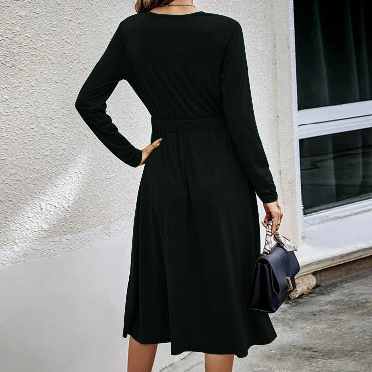 Damen Wickelkleid mit V-Ausschnitt und langem Arm Stalluxe