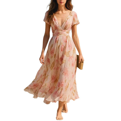 Damen Maxikleid mit elegantem V-Ausschnitt und fließendem Chiffon Stalluxe