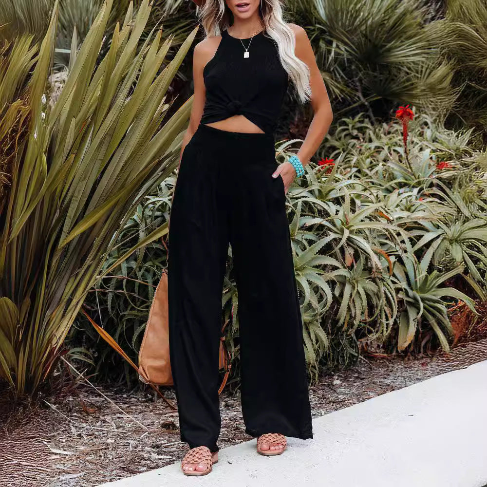 Damen Weite Leinenhose mit elastischem Bund Stalluxe