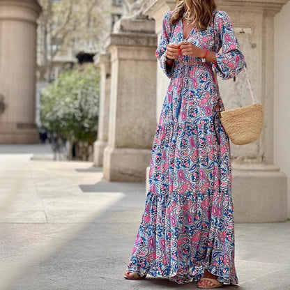 Damen Maxikleid mit floralen Mustern und modischem Taillengürtel Stalluxe