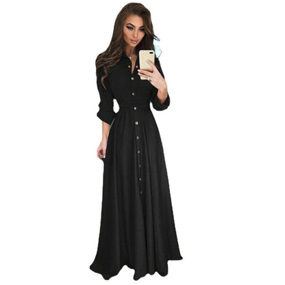 Damen Maxikleid im Denim-Look mit Taillengürtel und Knopfleiste Stalluxe