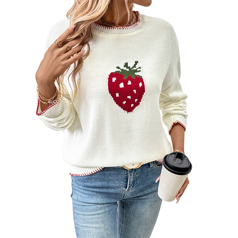 Damen Pullover mit Erdbeer-Motiv und Rippdetails Stalluxe