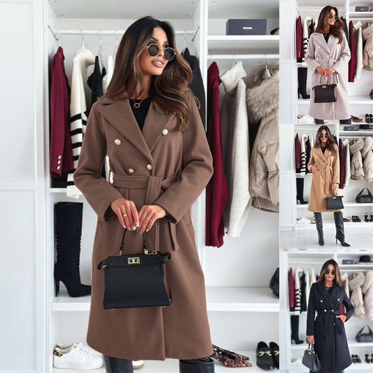 Damen Eleganter Double-Breasted Trenchcoat mit Gürtel und feinen Details Stalluxe