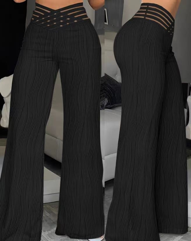 Damen Hochtaillierte Palazzo-Hosen mit trendigem Rippendesign Stalluxe