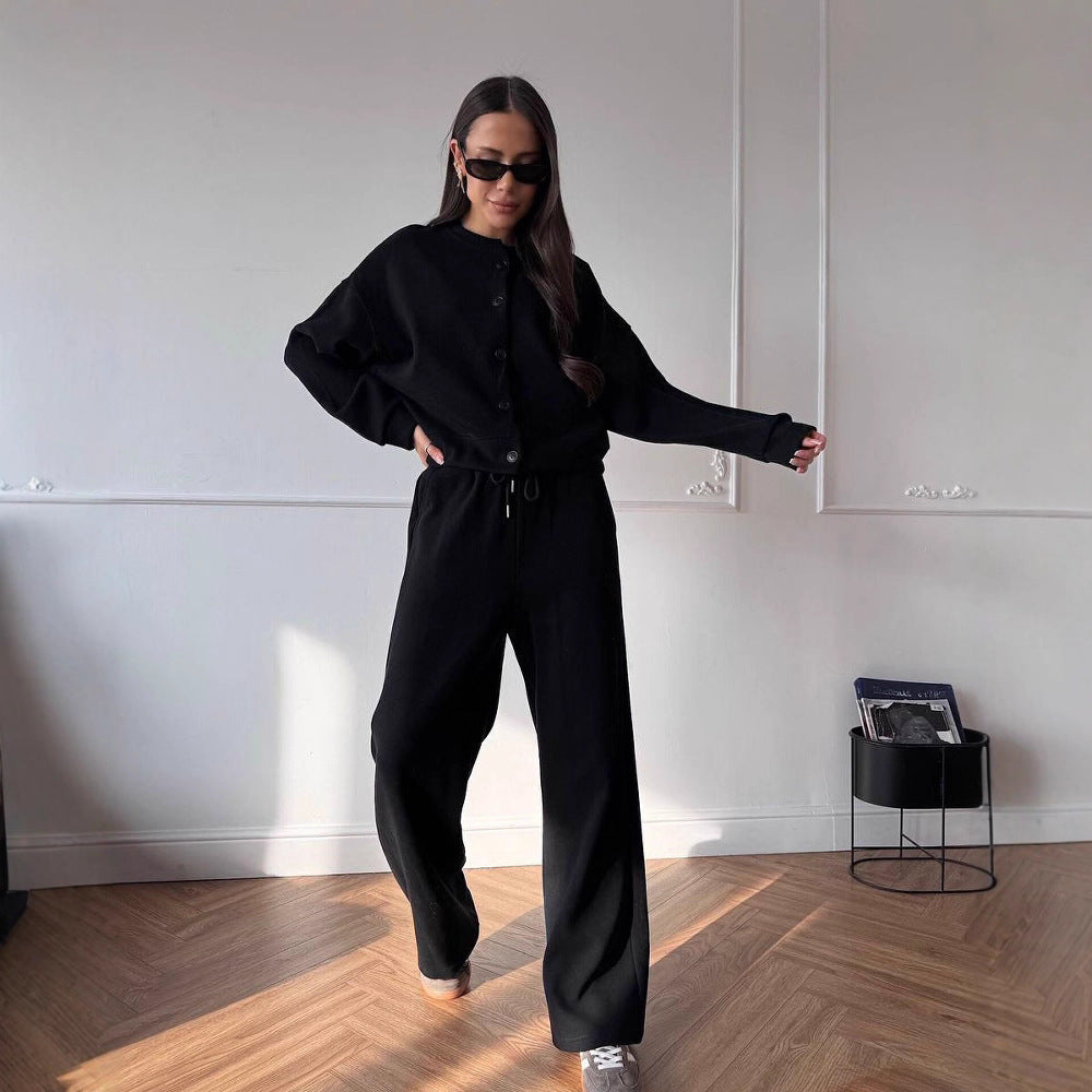 Damen lässiger Freizeitanzug mit Knopfdetails und bequemen, elastischen Bündchen Stalluxe