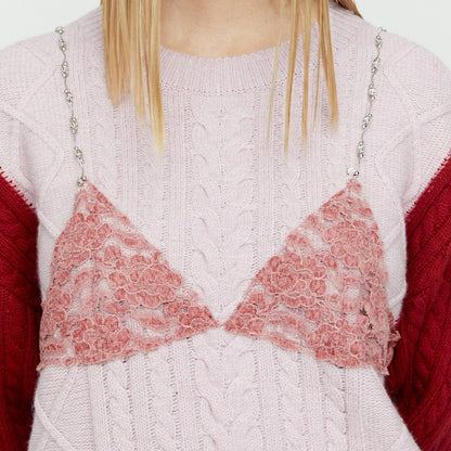 Damen Grobstrickpullover mit eleganten Spitzenakzenten und lässigem Schnitt Stalluxe