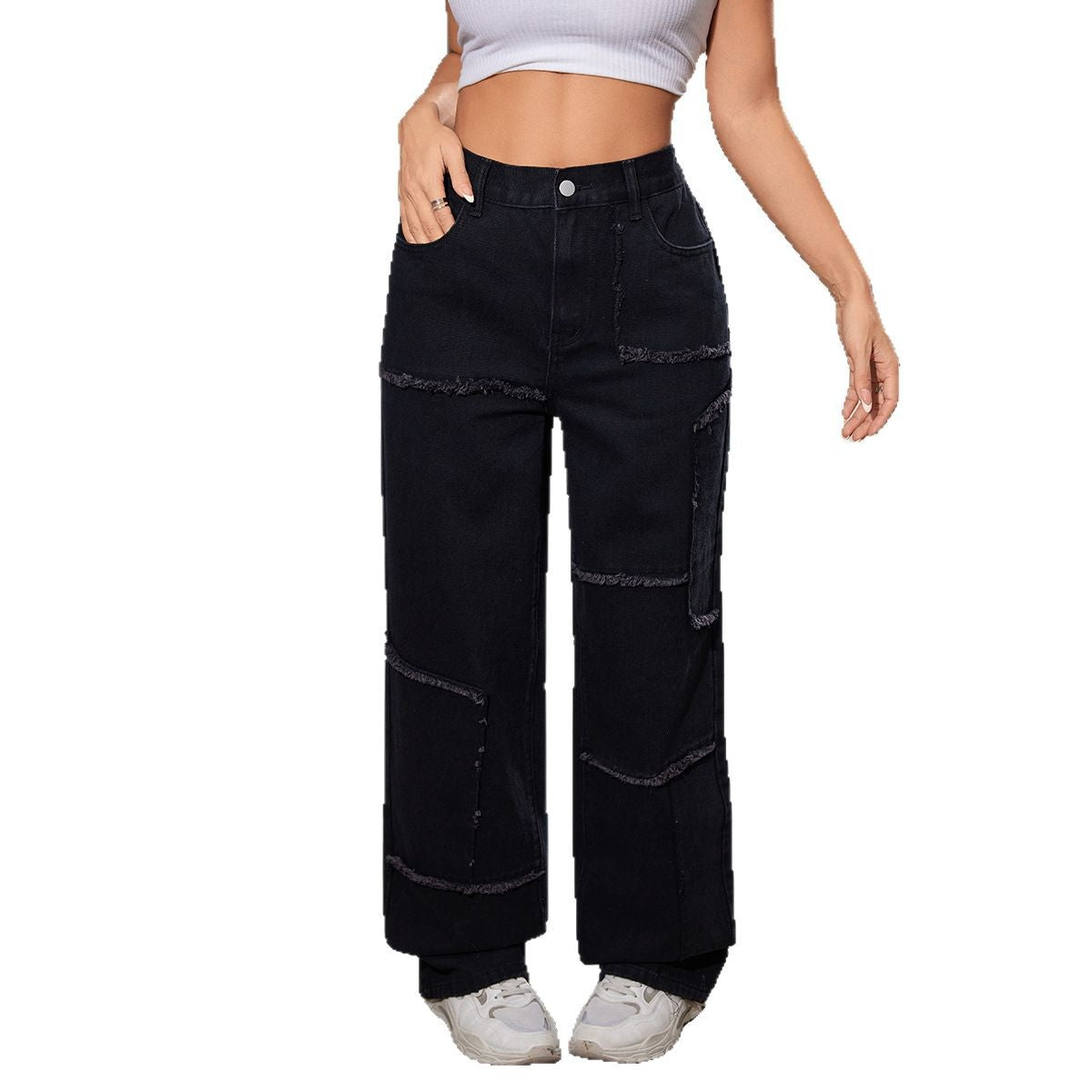 Damen weite Jeans mit trendy Fransen-Details und ausgefallenem Design Stalluxe