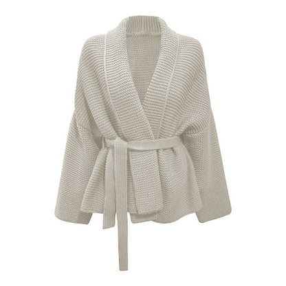 Damen gemütliche Strickjacke mit breitem Gürtel und angeschnittenen Ärmeln Stalluxe