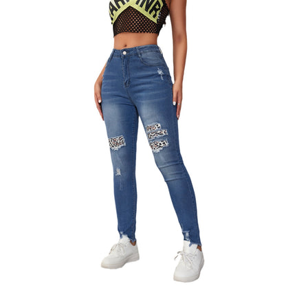 Damen Skinny Jeans mit animalischen Applikationen und Distressed-Effekten Stalluxe