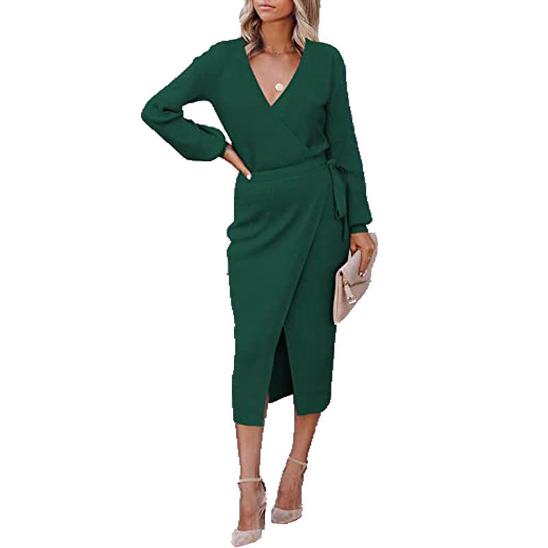 Women's Elegant Wrap Midi Dress Stalluxe Green