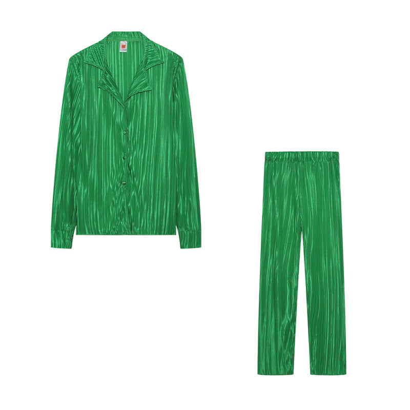 Damen Satin Schlafanzug mit elegantem Rippendesign Stalluxe Dunkelgrün