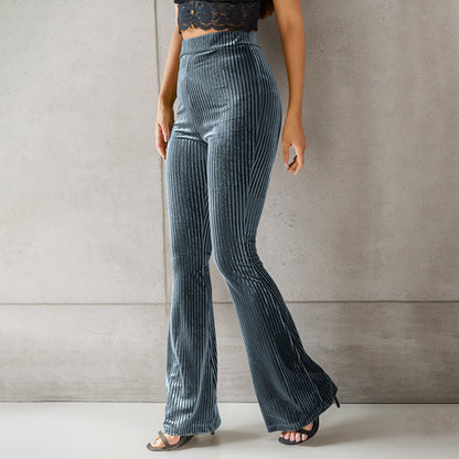 Damen Schlaghose aus samtigem Material mit Streifenmuster Stalluxe