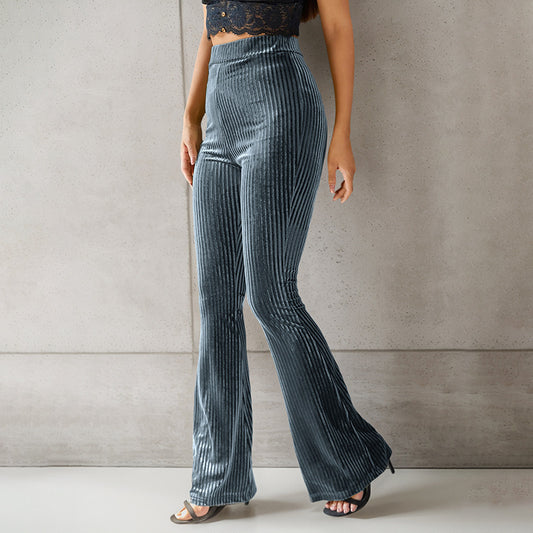 Damen Schlaghose aus samtigem Material mit Streifenmuster Stalluxe