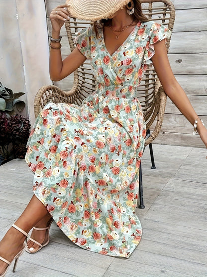 Damen Maxikleid mit floralem Design und lässigem V-Ausschnitt Stalluxe