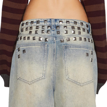 Damen Weite Jeans mit auffälligen Nieten-Applikationen Stalluxe
