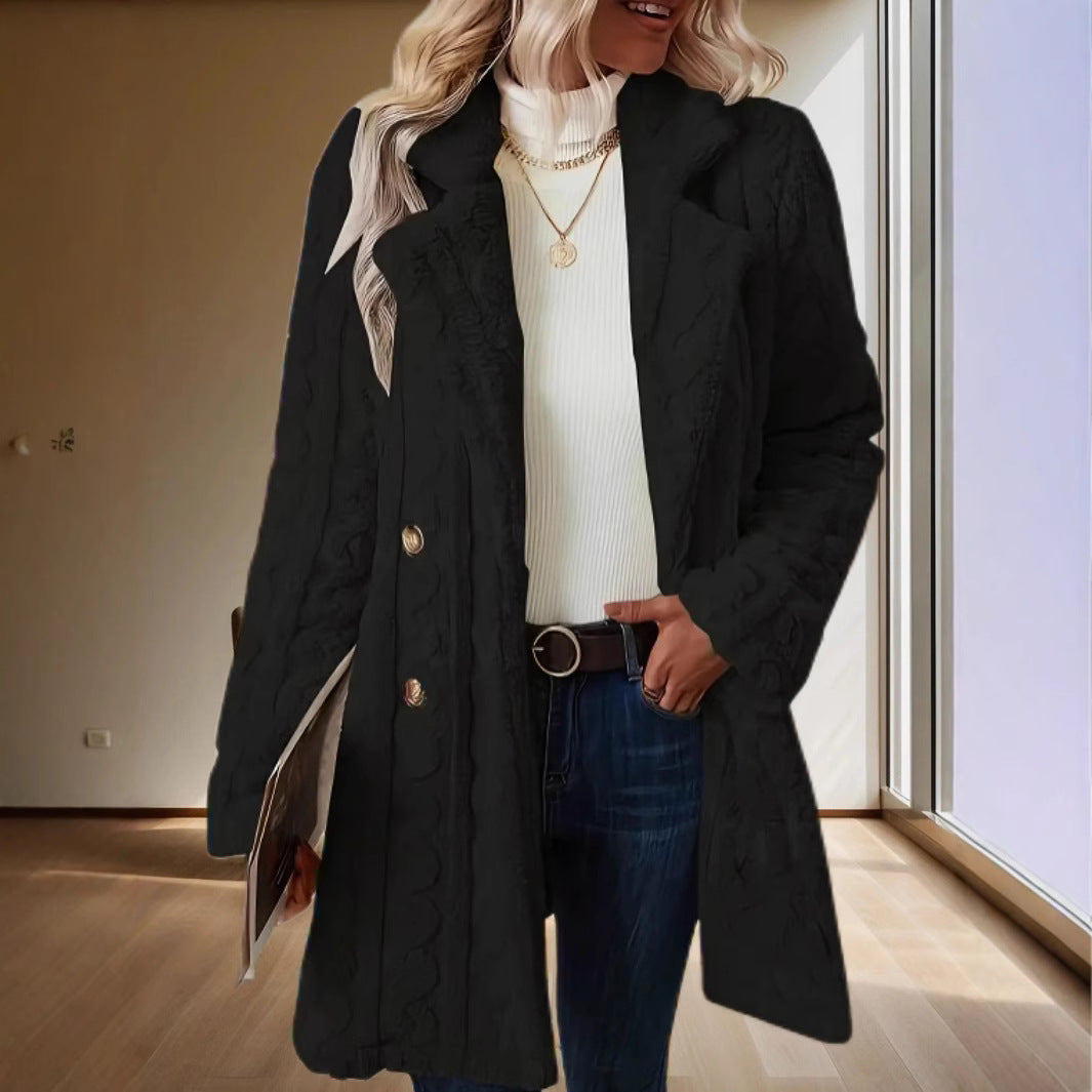 Damen Plüschmantel mit strukturiertem Design und großen Knöpfen Stalluxe