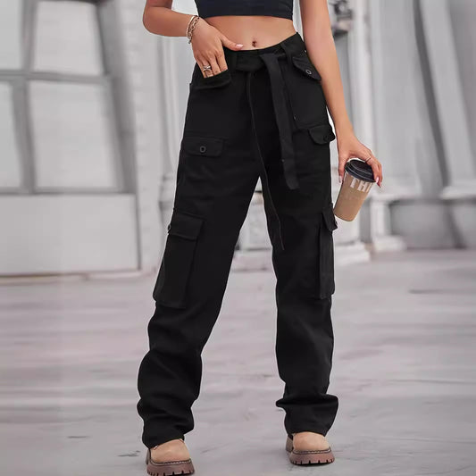 Damen Cargo-Hose mit hohen Taschen und verstellbarem Bund Stalluxe
