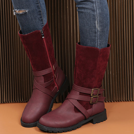 Damen elegante Stiefel mit modischem Kreuz-Riemen-Design und robustem Profil Stalluxe