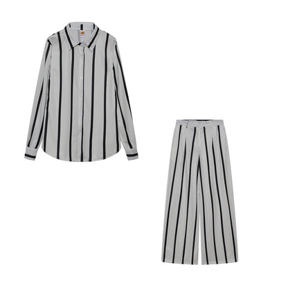 Damen Elegantes gestreiftes Set mit Bluse und Palazzo-Hose Stalluxe